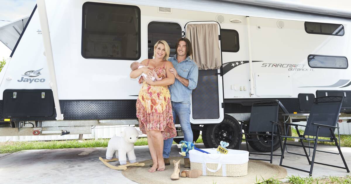 Ready for the road: Catherine, James, Hank with their caravan as they prepared for their first trip.