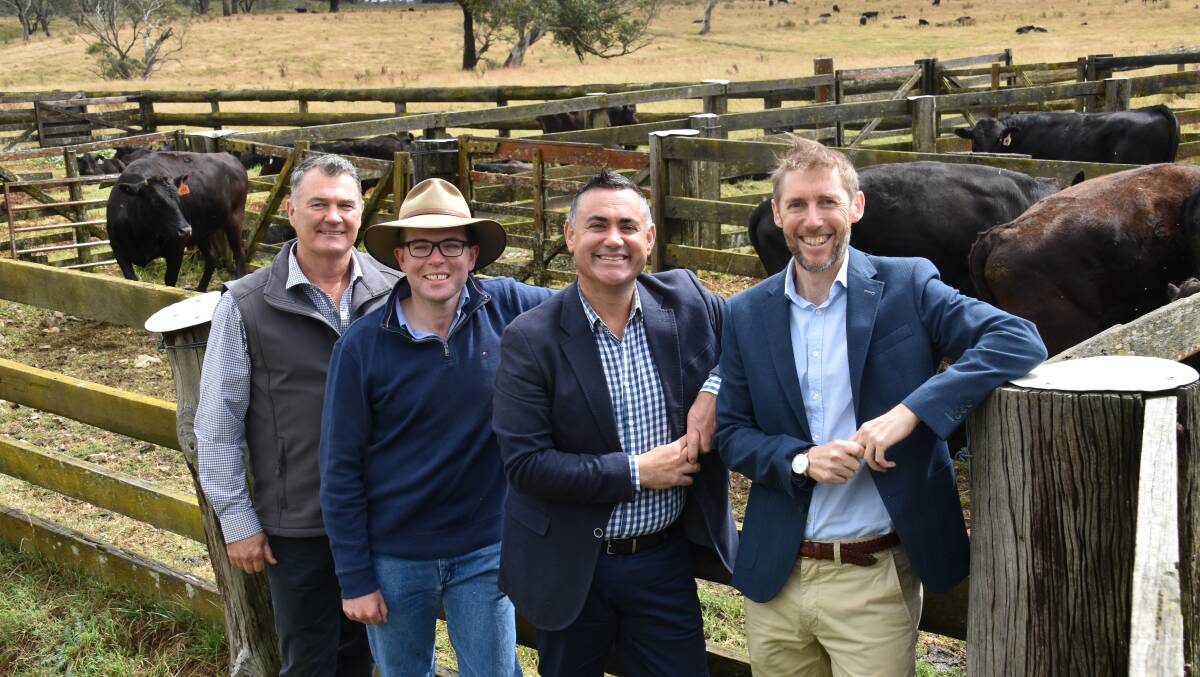 OPPORTUNITY: Stone Axe Pastoral chief executive Scott Richardson, Northern Tablelands MP Adam Marshall, Deputy Premier John Barilaro and First State Super chief investment officer Damian Graham at the Ebor property on Wednesday.
