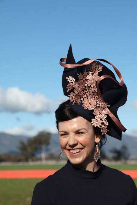 FASHIONS ON THE FIELD: Jacinta Mannion was high in the fashion stakes at last year's fashions competition at the Wean Races. Photo: Les Alker.