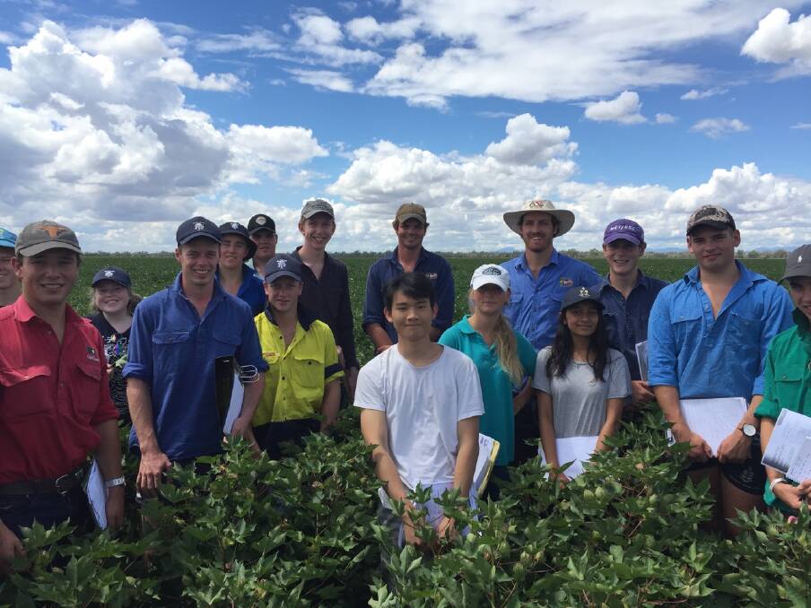 Sam and Daniel Kahl (centre, back) with TAS Geography students who gained an insight into world’s best practice cotton production.