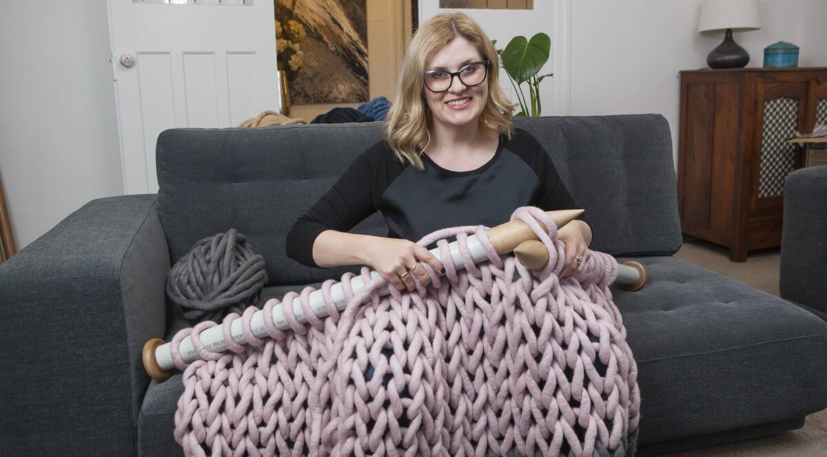 VIRAL WOOL VINE: Melbourne designer Lynda Collins with the Nundle Merino Wool Vine and Tamworth-made needles has become an internet sensation.