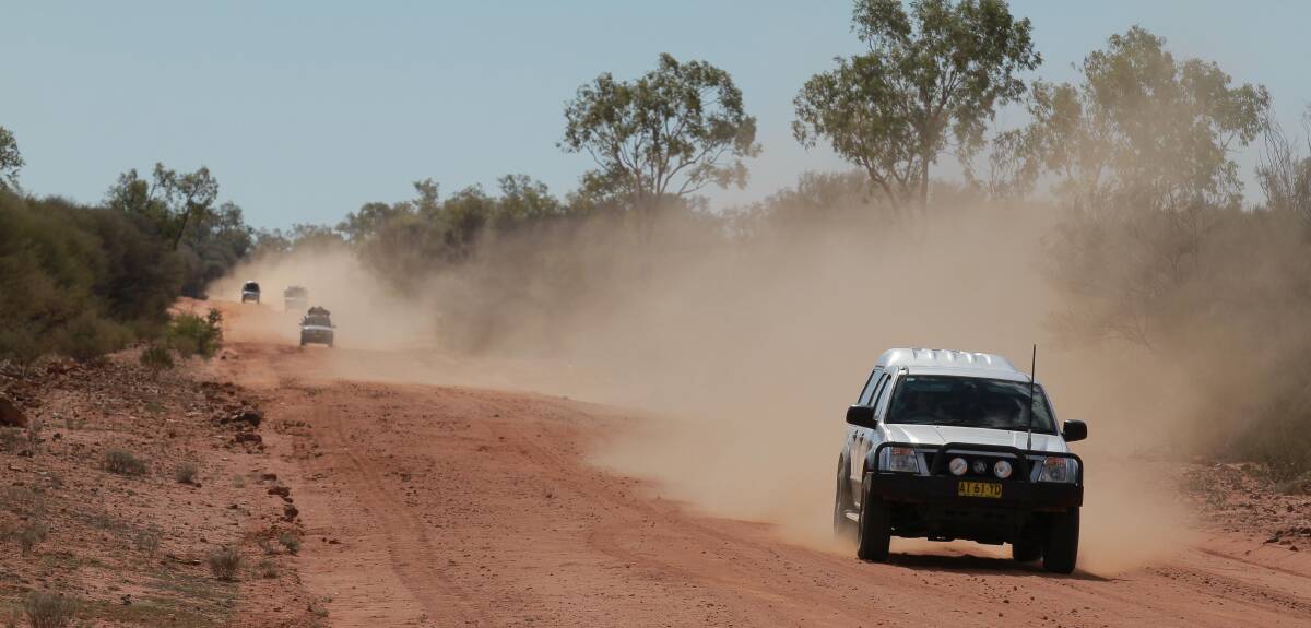 On the way: Affectionately known as the Wanaaring Rd - it's a long and dusty trail into town for the rally participants.