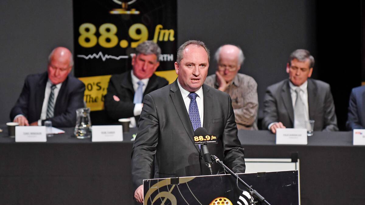 NO GO: Barnaby Joyce, pictured at a meet the candidates event organised by local media for the 2016 election, has ruled out public debates this time around. 