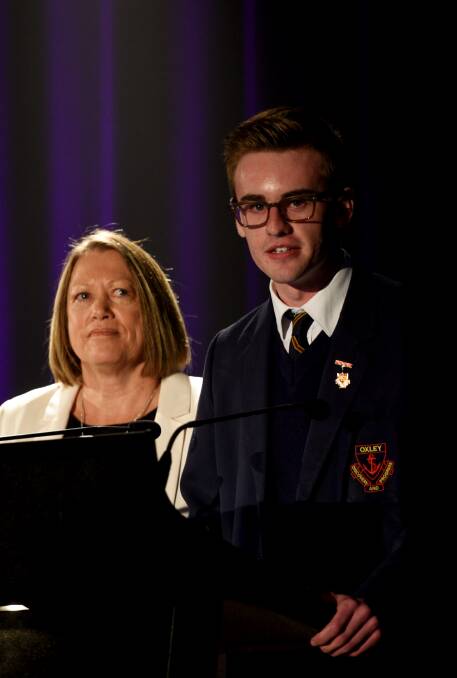 THANK YOU: Geordie Brown thanked Mrs Inglis and teachers everywhere for inspiring their students. Photo: Gareth Gardner