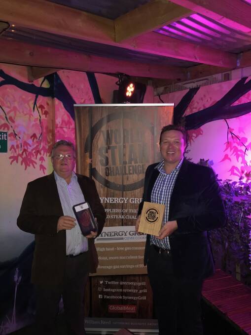 WELL DONE: Jack's Creek co-founder Philip Warmoll and Patrick Warmoll with their World’s Best Fillet Steak award. The beef produce has now won gold at the event three times in a row.
