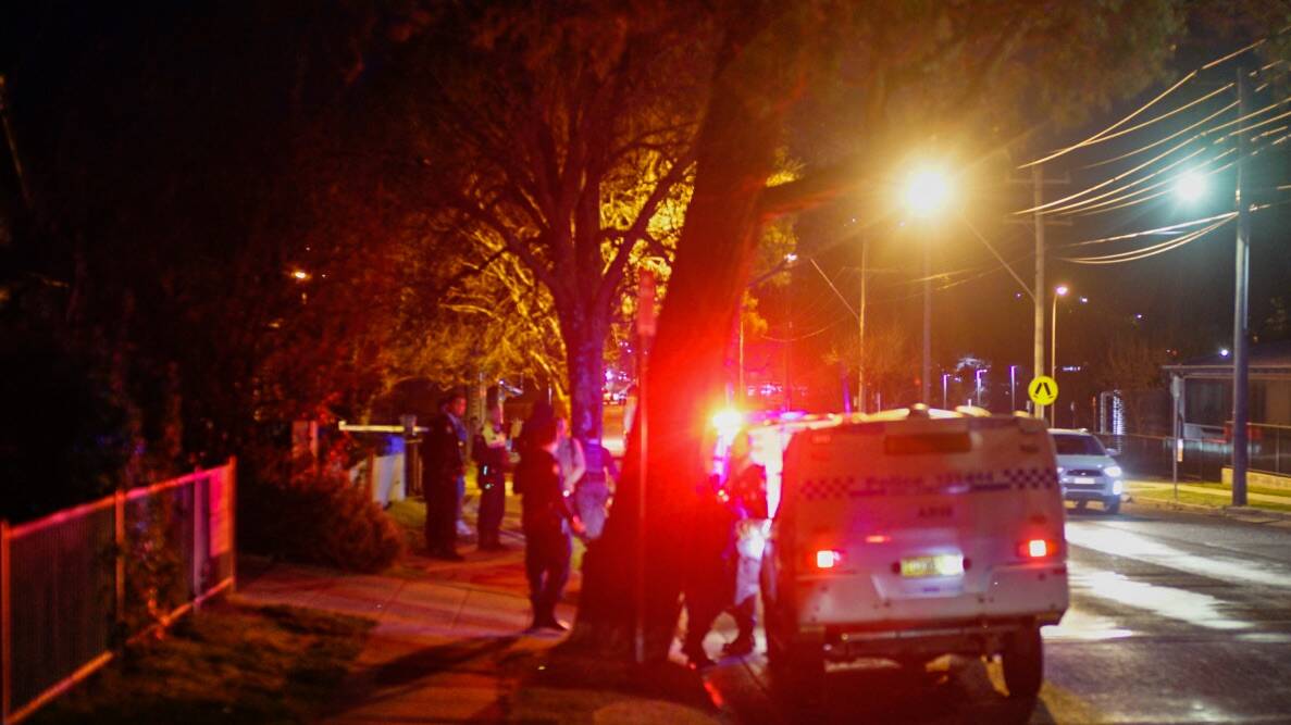 Stop and search: Armidale police at the scene of the vehicle stop on Thursday night. Photo: Matt Bedford