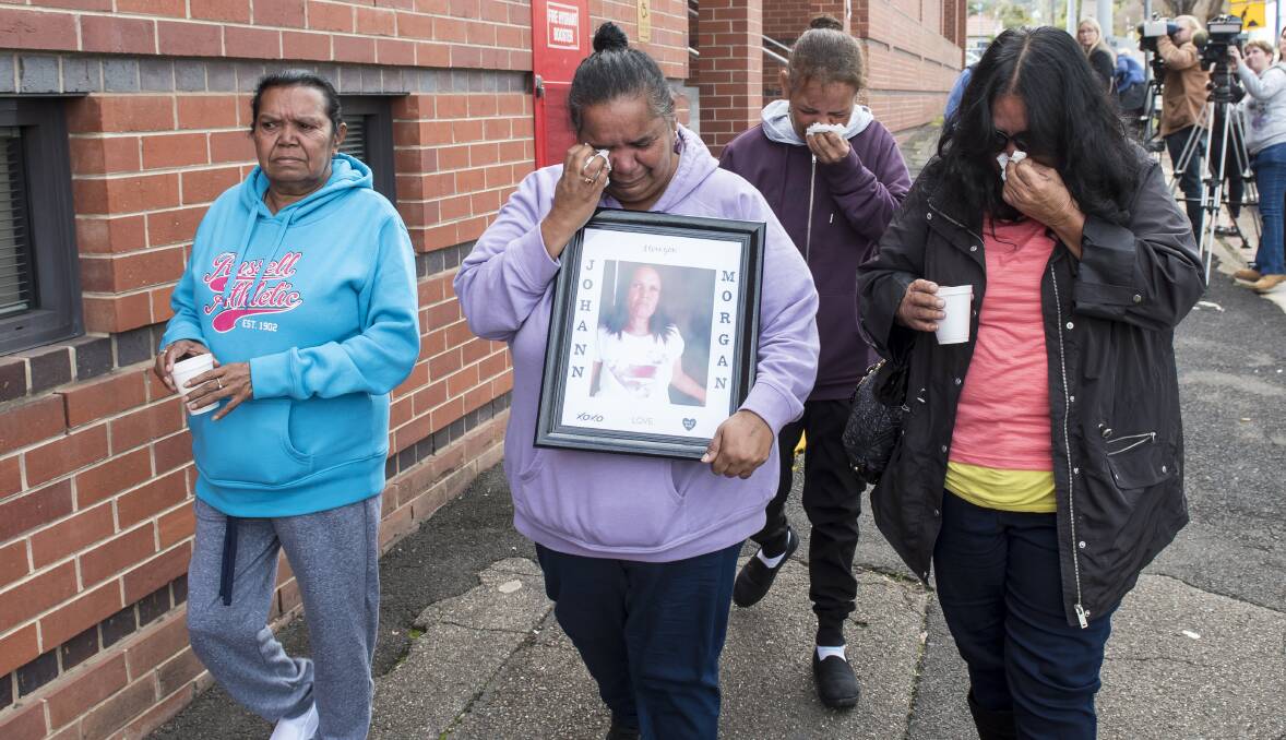 Guilty of murder: Johann Morgan's sisters, from left to right, Yvonne, Vivienne, Stephanie and Rhonda Morgan outside court after Monday's verdict. Photo: Peter Hardin 