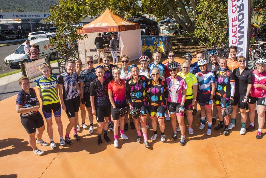 Milestone for many: The bunch of riders from Tamworth, Armidale and Coffs Harbour at Hopscotch before the 100km challenge started. Photo: Peter Hardin