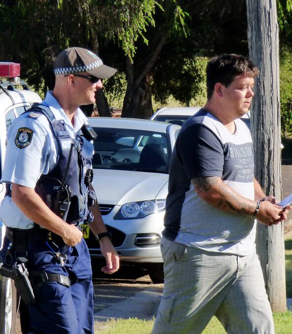 Behind bars: Mark Lee Wortley, pictured during his 2015 arrest, was an upper level supplier in a Gunnedah drug ring exposed by Oxley police. 