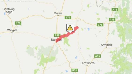 Road closed: Emergency services are still on scene of the crash between Narrabri and Bingara.