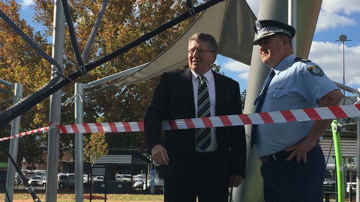 'DEVASTATING': Mayor Col Murray and Oxley acting Superintendent Jeff Budd inspect the damage in May. Photo: Jacob McArthur