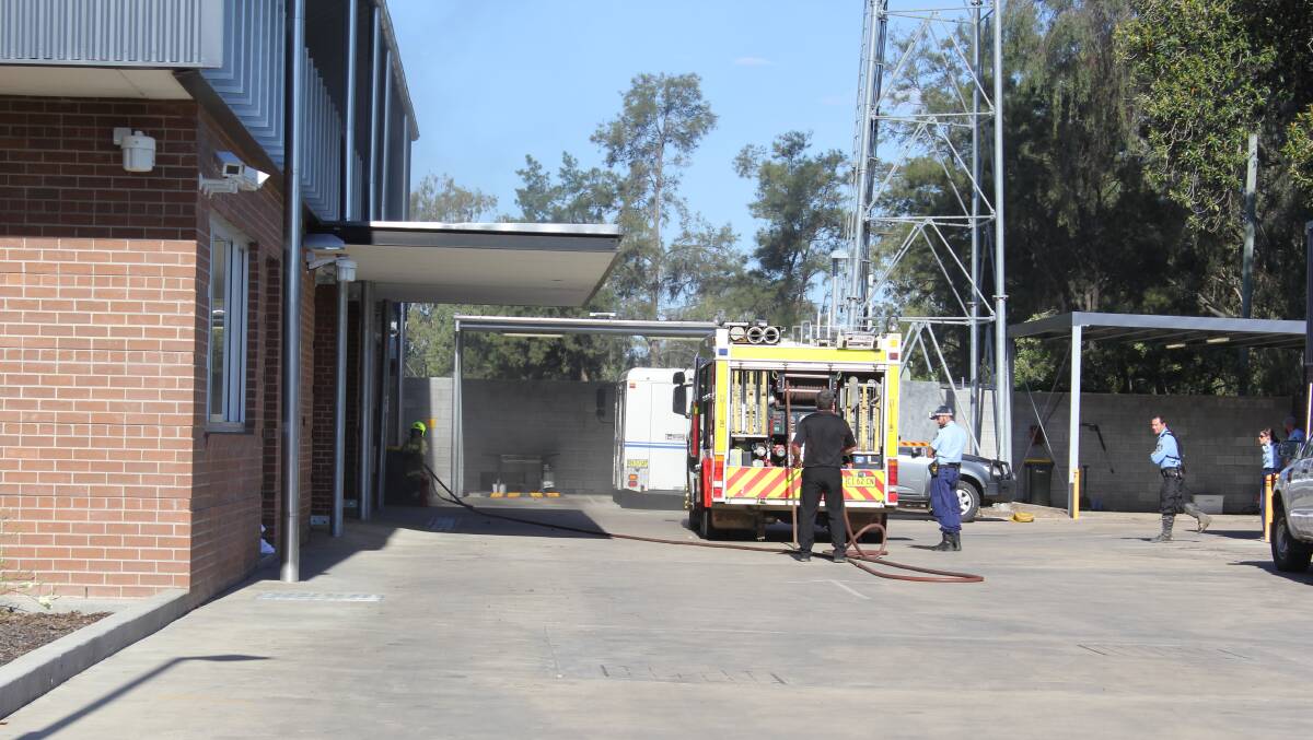 Scene: A fire tanker at the back of the Moree Police Station on Tuesday afternoon. Photo: Sophie Harris