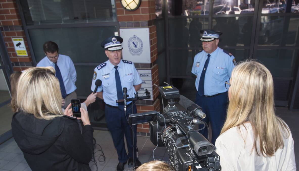Taking questions: NSW Police Commissioner Mick Fuller addresses the media with new Deputy Commissioner Gary Worboys. Photo: Peter Hardin
