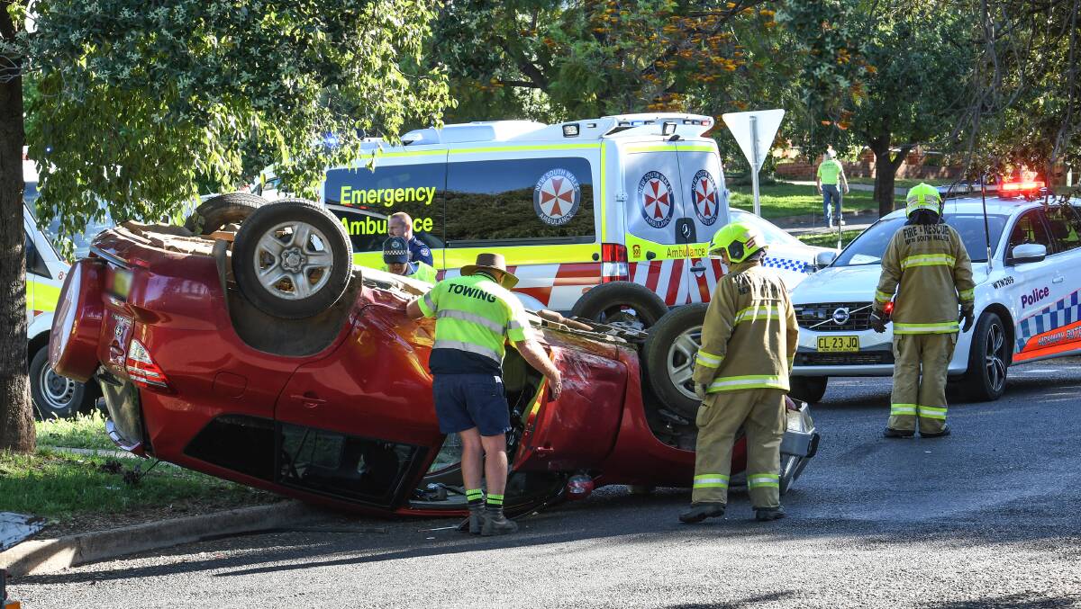 Crash scene: Emergency services at the collision at the intersection of Denne and Gipps Streets, Tamworth. Photo: Gareth Gardner
