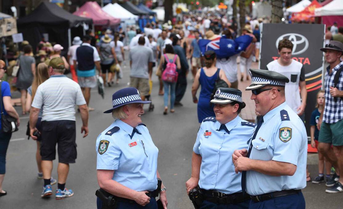 On the beat: Detective Chief Inspector Denise Godden, Oxley Inspector Kylie Endemi and Oxley Acting Superintendent Jeff Budd in Peel St. Photo: Gareth Gardner 260117GGD01