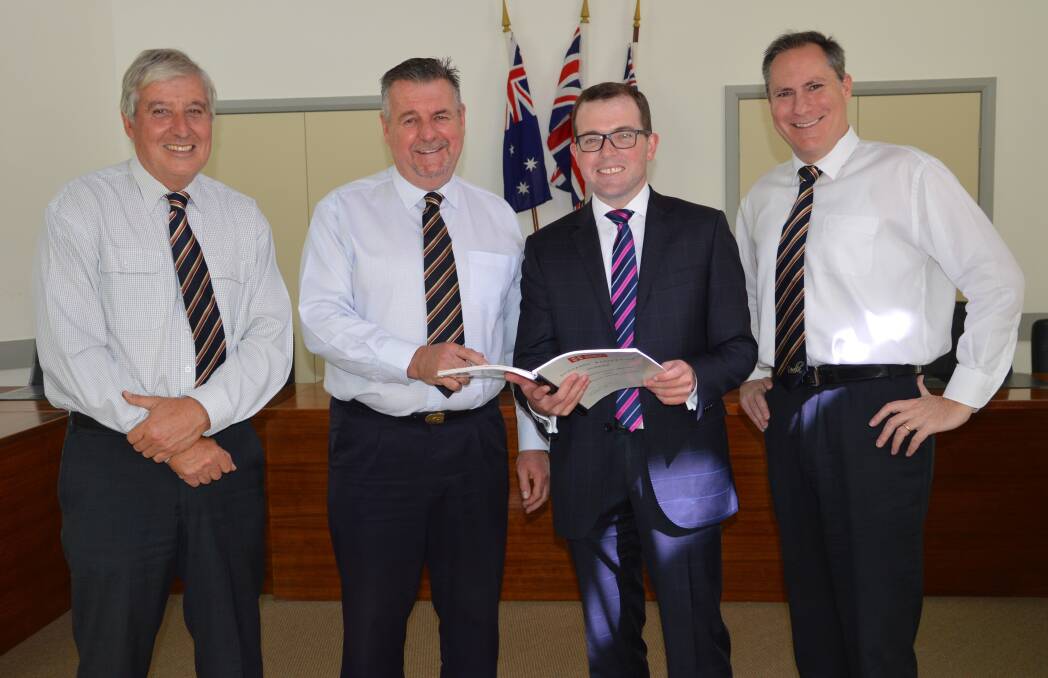 Government grant: From left, Uralla deputy mayor Robert Bell, mayor Michael Pearce, Northern Tablelands MP Adam Marshall and general Manager Andrew Hopkins.
