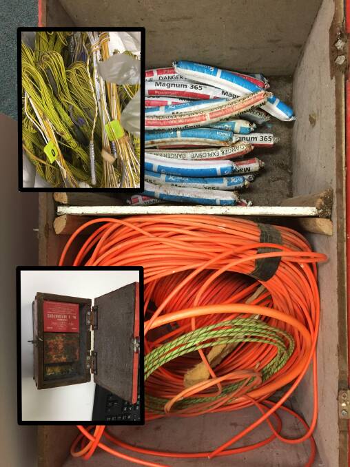 Off the street: This load of Powergels, a box of detonators and fuse cords were surrendered to Tamworth police on the last day of the Commercial Explosives Amnesty.