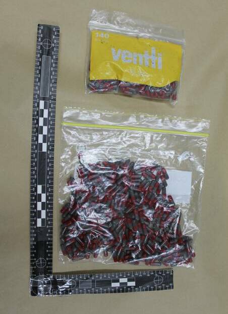 Drug seizure: The 200 capsules police allegedly seized from Sam Reading during a car stop in Belmore St, West Tamworth on February 3, 2017.