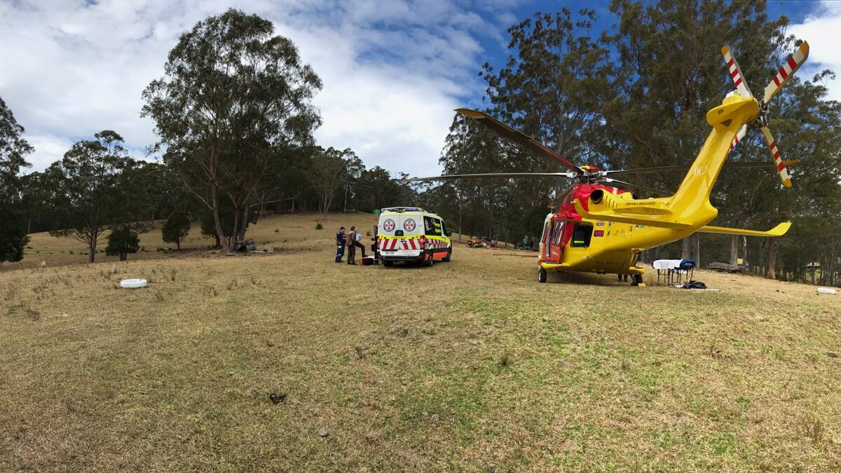 Accident scene: The Westpac Rescue Helicopter at Yarrowitch on Saturday. Photo: Westpac Rescue Helicopter