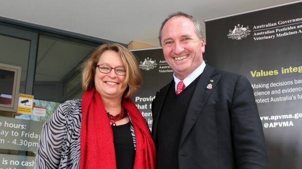 APVMA now a reality: Outgoing APVMA boss Kareena Arthy and Deputy Prime Minister and New England MP Barnaby Joyce outside the new transitional office in Armidale on Thursday afternoon. Photo: Madeline Link