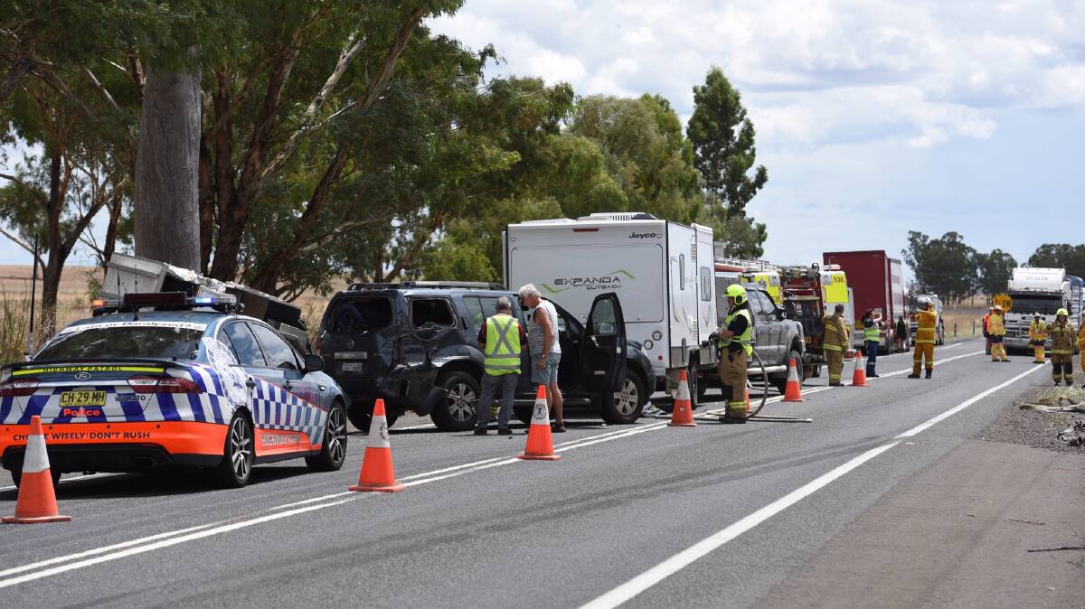 Crash scene: Emergency services at the site on the Oxley Highway at Bective, between Tamworth and Gunnedah. Photo: Gareth Gardner