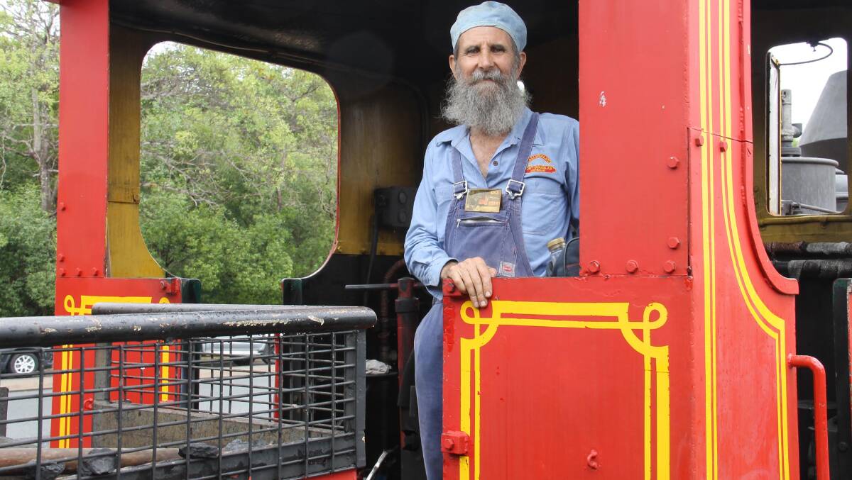 Definitely looking the part … Tom Poritt, steam-locomotive driver at Choo Choos. 