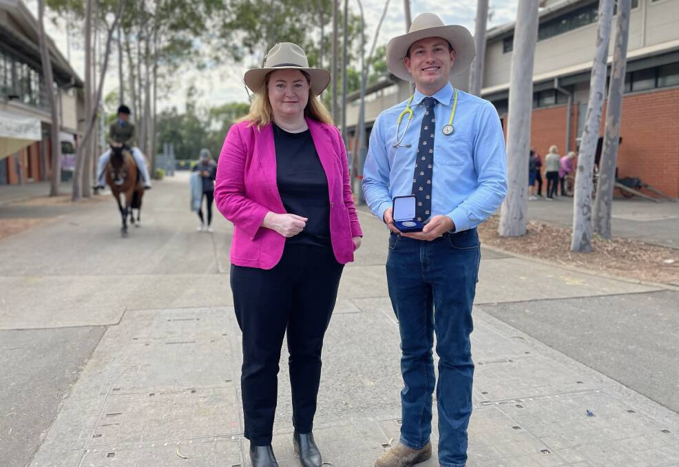Minister for Agriculture Tara Moriarty with the recipient of the RAS of NSW Youth Medal, Rob Hayward, Quirindi. Picture by Andrew Norris.