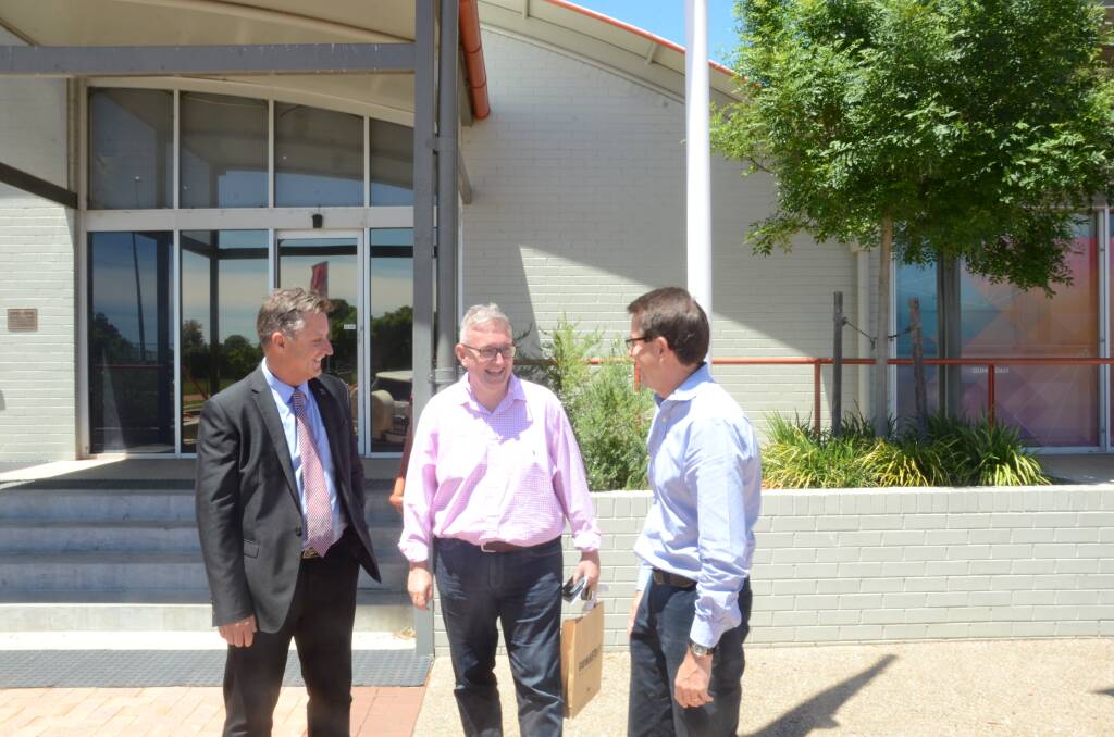 UP FOR DISCUSSION: Gunnedah Shire Mayor Jamie Chaffey welcomes Resources Minister Don Harwin and Tamworth MP Kevin Anderson to Gunnedah to gain community feedback for the Shenhua’s exploration licence for its Watermark coal mine on the Liverpool Plains. Photo: Billy Jupp