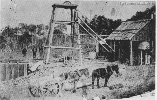 Record Mine, Tia, circa 1890. Gold mining activity was first recorded in the area in 1866
