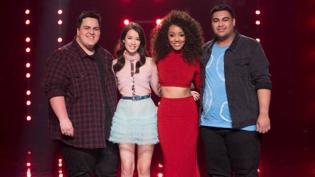 The Voice Australia 2017 finalists: Judah Kelly, Lucy Sugerman, Fasika Ayallew and Hoseah Partsch. Photo: Stuart Bryce