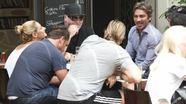 Kyle Sandilands with John Ibrahim and Ryan Watsford in Kings Cross in February 2014.  Photo: Louie Douvis
