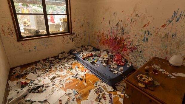 Alex's bedroom is a scene of colour and chaos.  Photo: Daniel Pockett
