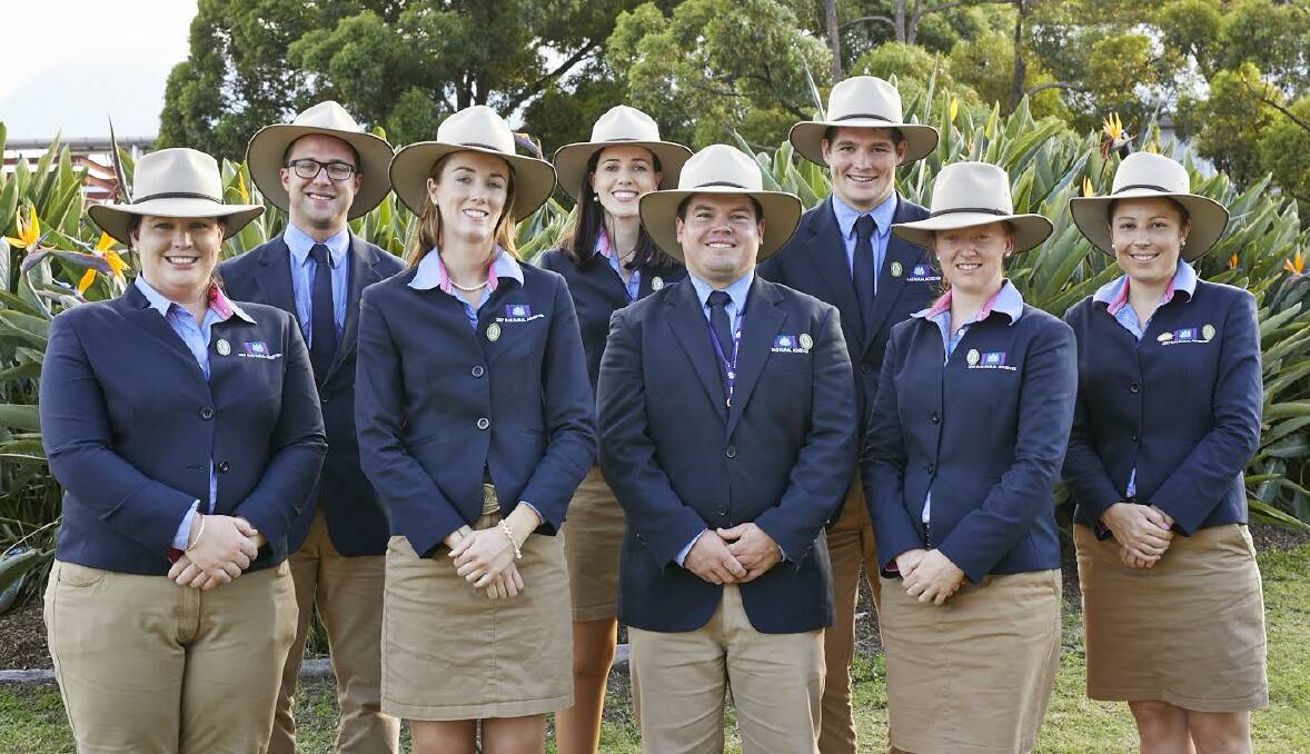 COHORT: Cameron Ward, front and centre, and Bec Cope, right, among the other NSW Rural Achievers during their week at the Sydney Royal Easter Show. 