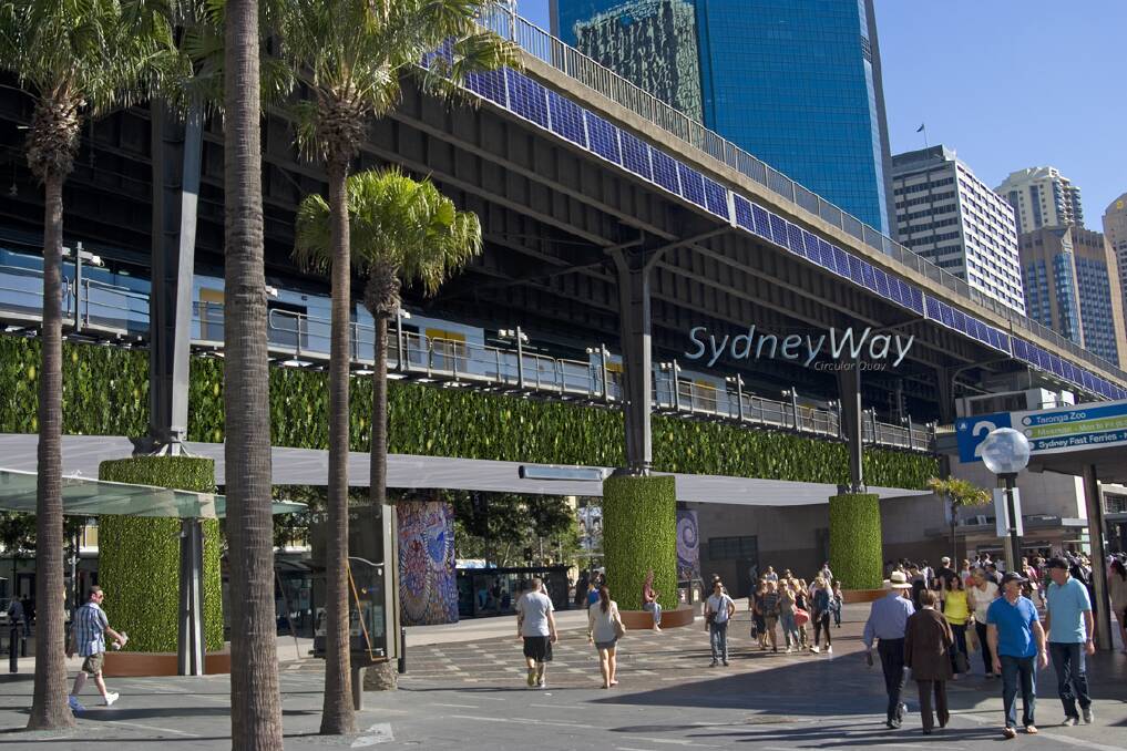 An artist's impression of Tim Cole's proposal, which transforms the infrastructure underneath the Circular Quay railway station and line.
 