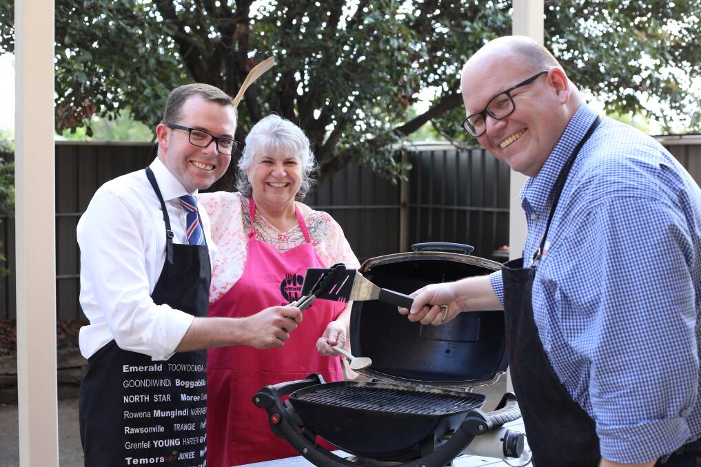 SET TO SIZZLE: Adam Marshall, Katrina Humphries and Greg Cumberland will spice up the Blokes on the BBQ Competition at Moree on a Plate on May 13.