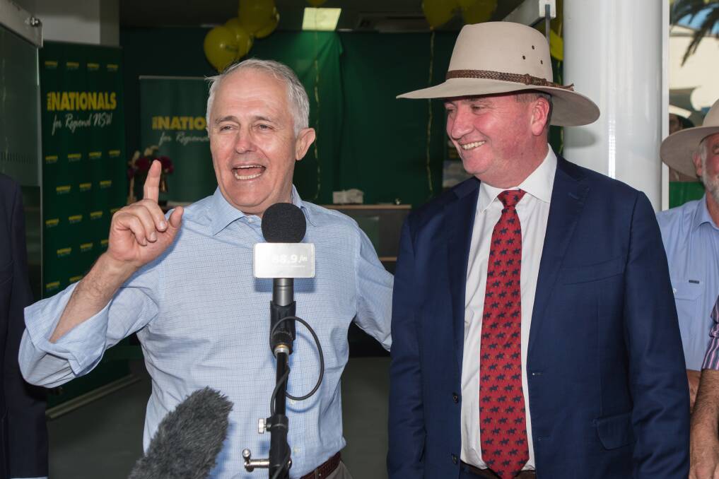AND ANOTHER THING: Malcolm Turnbull launches Barnaby Joyce's campaign in the byelection for New England. Photo: Peter Hardin 071117PHD085