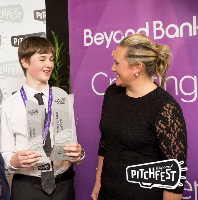 JUST ENTER: Last year's Regional Pitchfest winner, 13-year-old Michael Nixon, and competition founder Dianna Somerville.