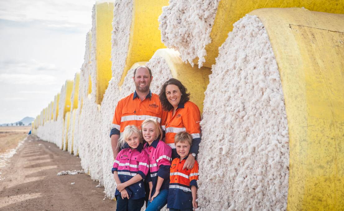 Investment talks: Carroll Cotton Co owners Scott and Trudy Davies with their children. Scott and Trudy will soon embark on a trade mission to China. Photo: Kate Oram