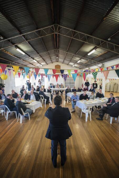 Primary concerns: Deputy premier John Barilaro holds the floor at the Loomberah Hall during Friday's Farmer's NSW lunch and Q&A. Photo: Peter Hardin 230617