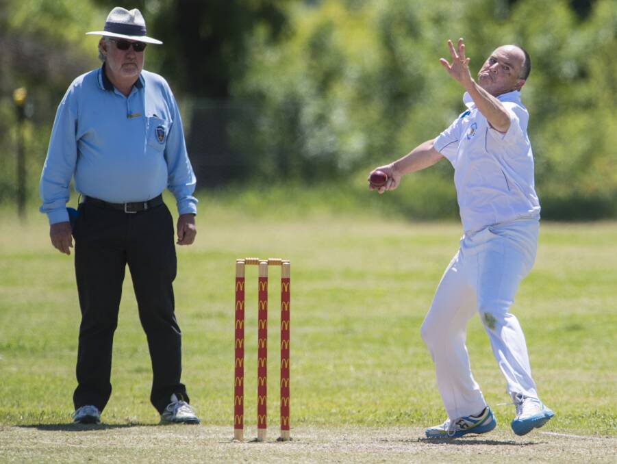 IN ACTION: Coffs Harbour's Brett Gorham throws a dart at middle stump during a round game on Wednesday of the State Championships in Tamworth.