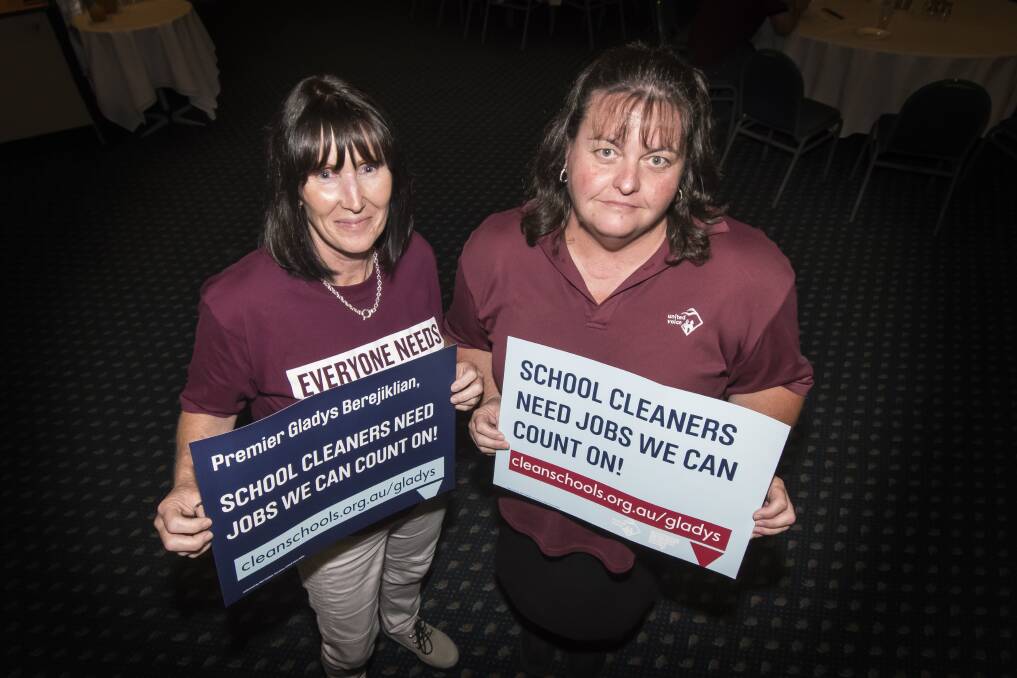 Don't clean us out: Local cleaners and union delegates Tania Ditton and Judith Barber fear for their livelihoods and the hygiene of local schools. Photo: Peter Hardin