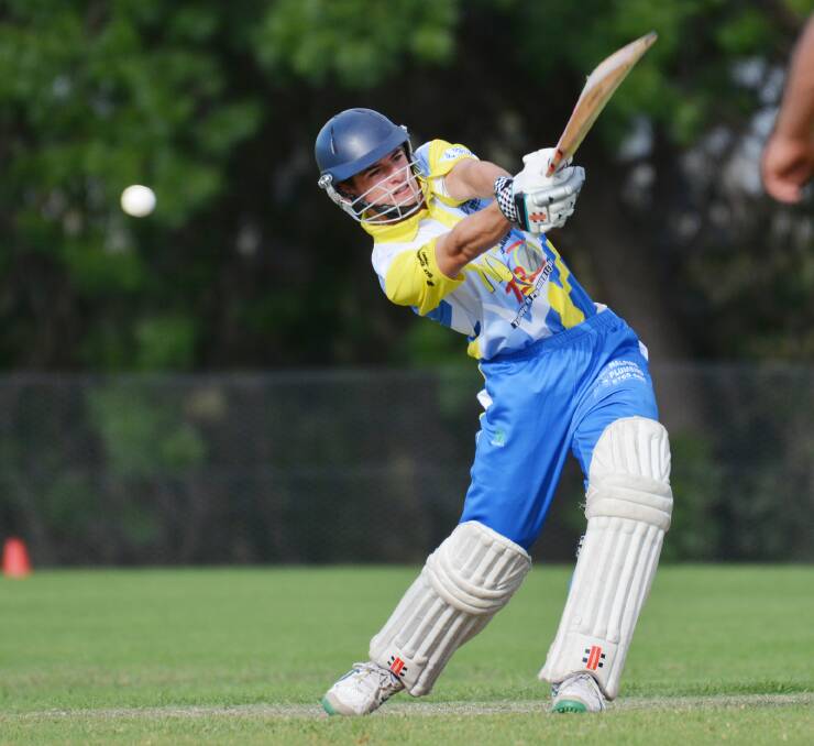 Big swing: Lachlan Fauchon goes all out at this delivery playing for Halpins last season as T20 returns to Riverside after skippers pick their sides at Friday's draft at Wests. Photo: Barry Smith