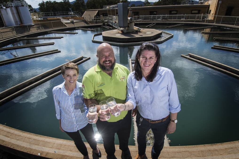 H2 Oh yeah: Emily Maher, Adrian Cameron and Gina Watt taste some of Tamworth's best tap water at the treatment plant. Photo: Peter Hardin 
