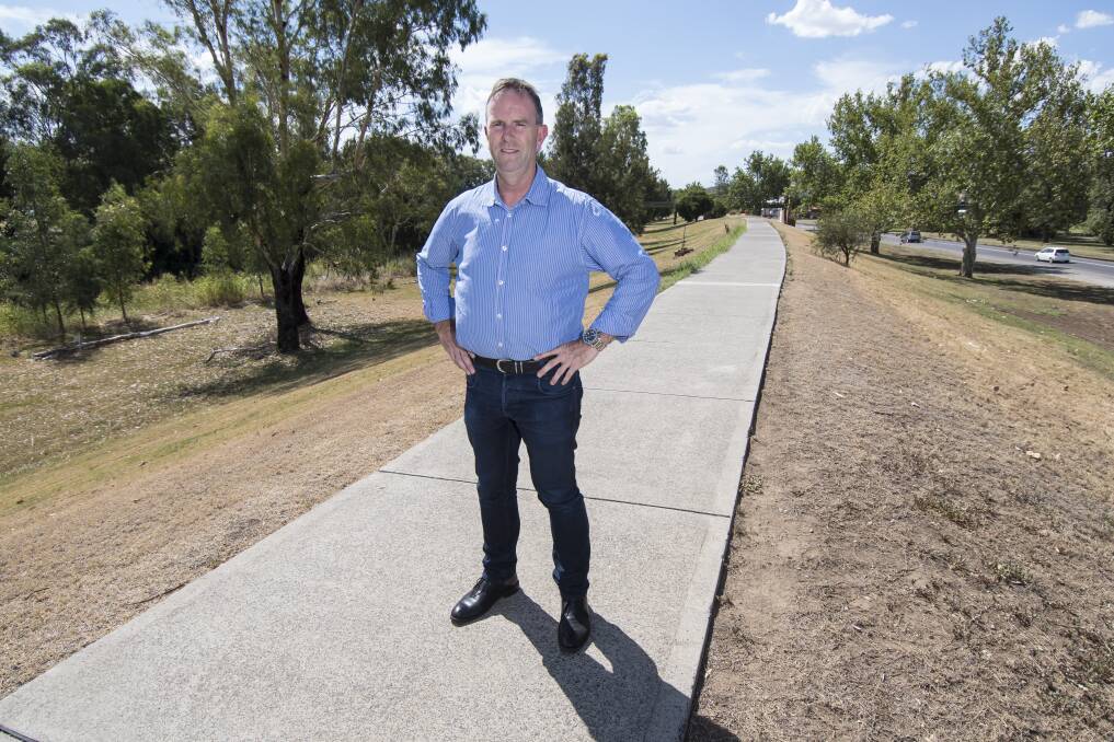 Lights on: Councillor Mark Rodda has proposed a network of solar powered lights to connect major areas and walkways  of Tamworth to encourage health and fitness as well as safety. Photo: Peter Hardin