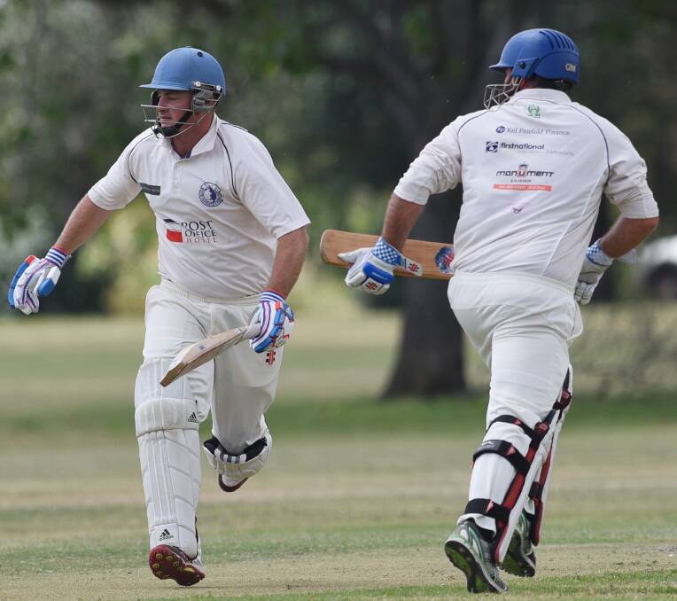 On the run: South Tamworth batsmen Josh Crowe and Mitch Smith cross for a single as Souths prepare to face Wests. Photo: Gareth Gardner 031216GGC041