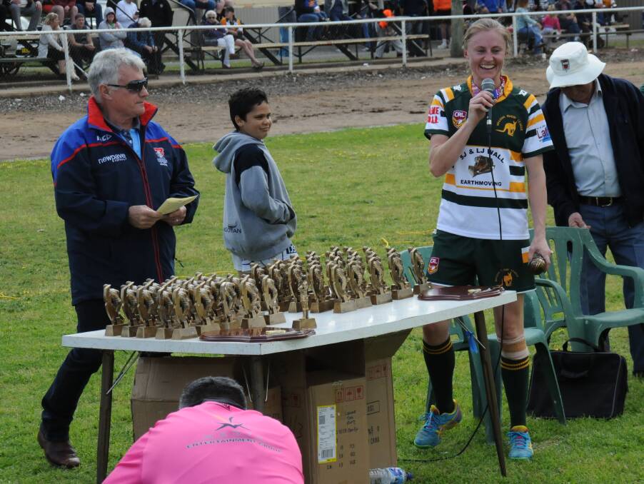 Ladies first: Bonnie Brown is all smiles after picking up the Player of the Final award following the Jillaroos victory over Bendemeer in the final.