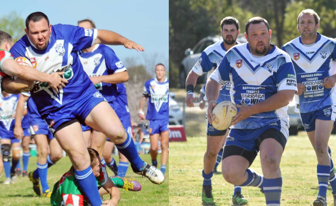 GRAND FINAL BOUND: Tim Coombes in the 2013 grand final and in the major semi-final against Kootingal two weeks ago.