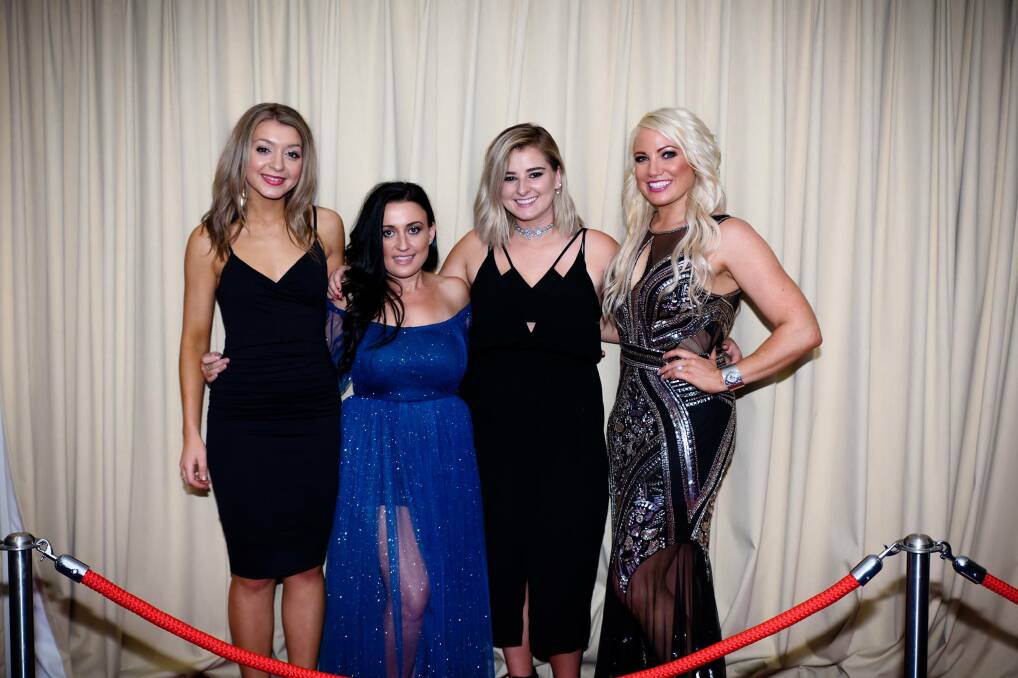 STYLE: Kirsty Lee Akers in between duo Mae Valley (Abbey Christodoulou and Hannah Cosgrove) and Hayley Jensen at the gala dinner. Picture: Jesse Anderson @ Klik Productions