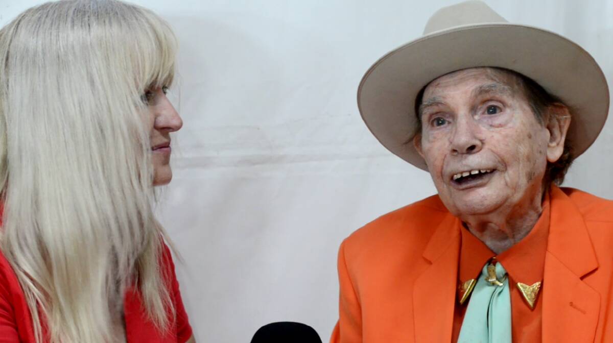 LOOKING BACK: Aly Cook interviews Chad Morgan at the Tamworth Country Music Festival, while filming a documentary about Tex Morton.