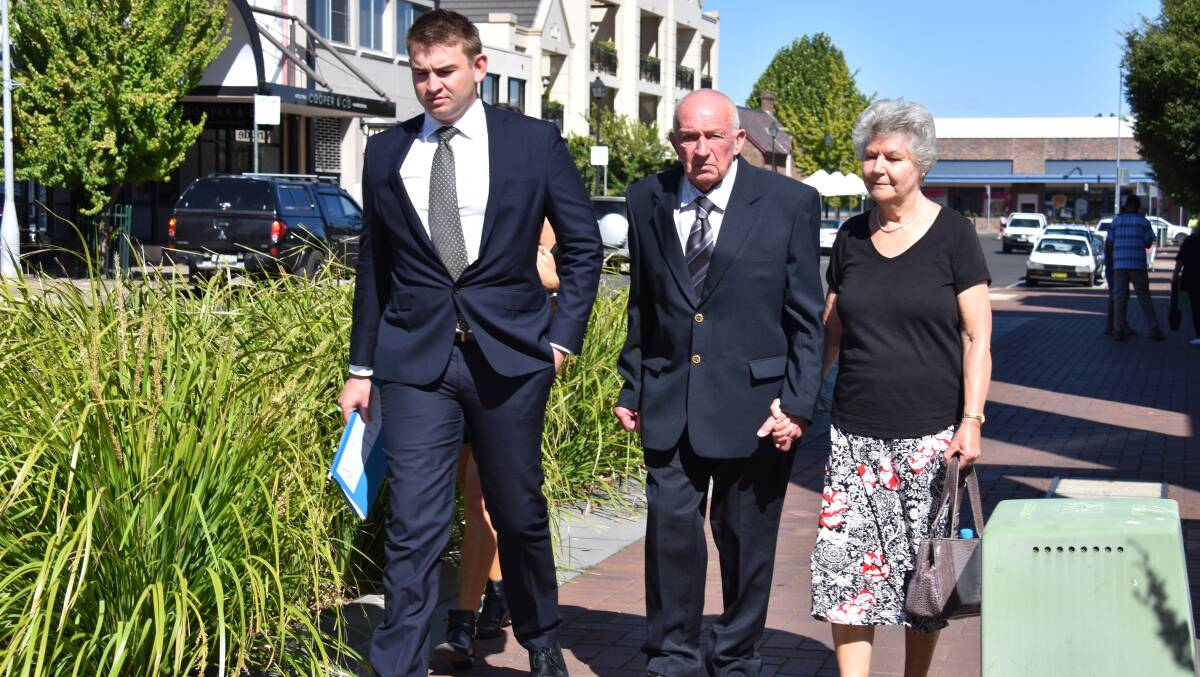 Neville Newman (centre) leaves Armidale Local Court on Monday morning. Picture: Laurie Bullock